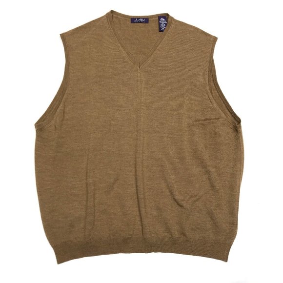 VTG John Ashford Italian Merino Wool Brown V-Neck  Pullover Sweater Vest Mens XL - Picture 1 of 4